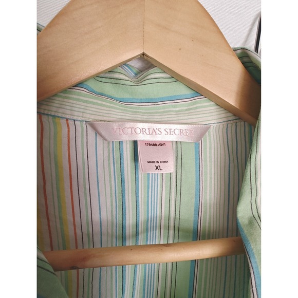 Victoria's Secret Pajama Set Button Front Short Shorts Rainbow Stripes XL Cotton - Picture 3 of 9